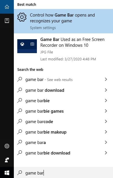 searching gamebar which can help in screen recodring on windows 10 pc
