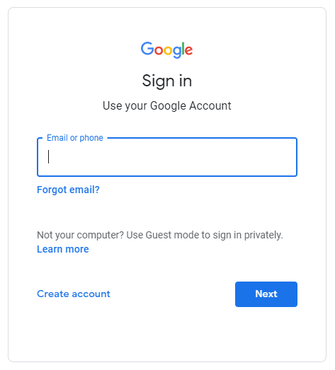 google account signin page